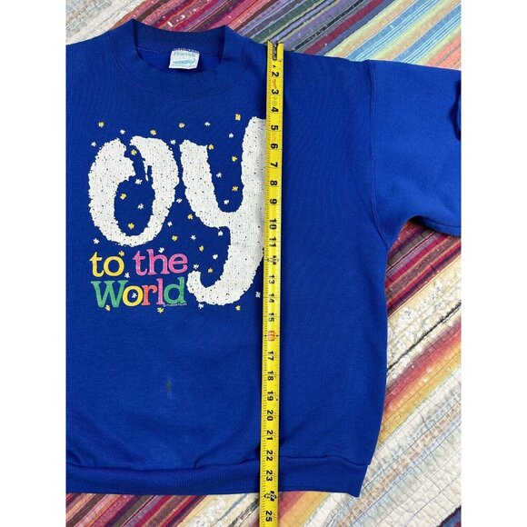 Vtg Oy To The World Sz Large Peacock Papers Pullover Unisex Holiday Sweatshirt - Picture 8 of 9